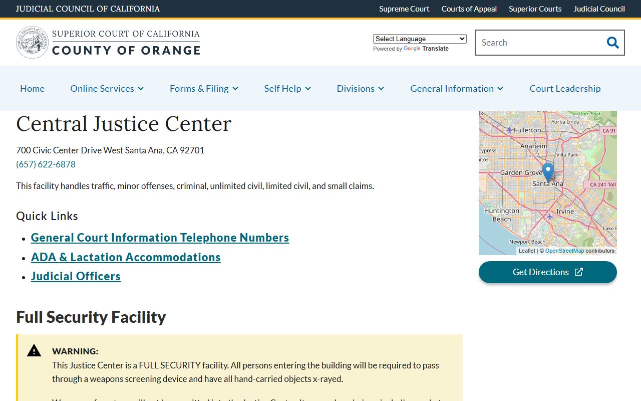 Orange County Court Central Justice Center facility page