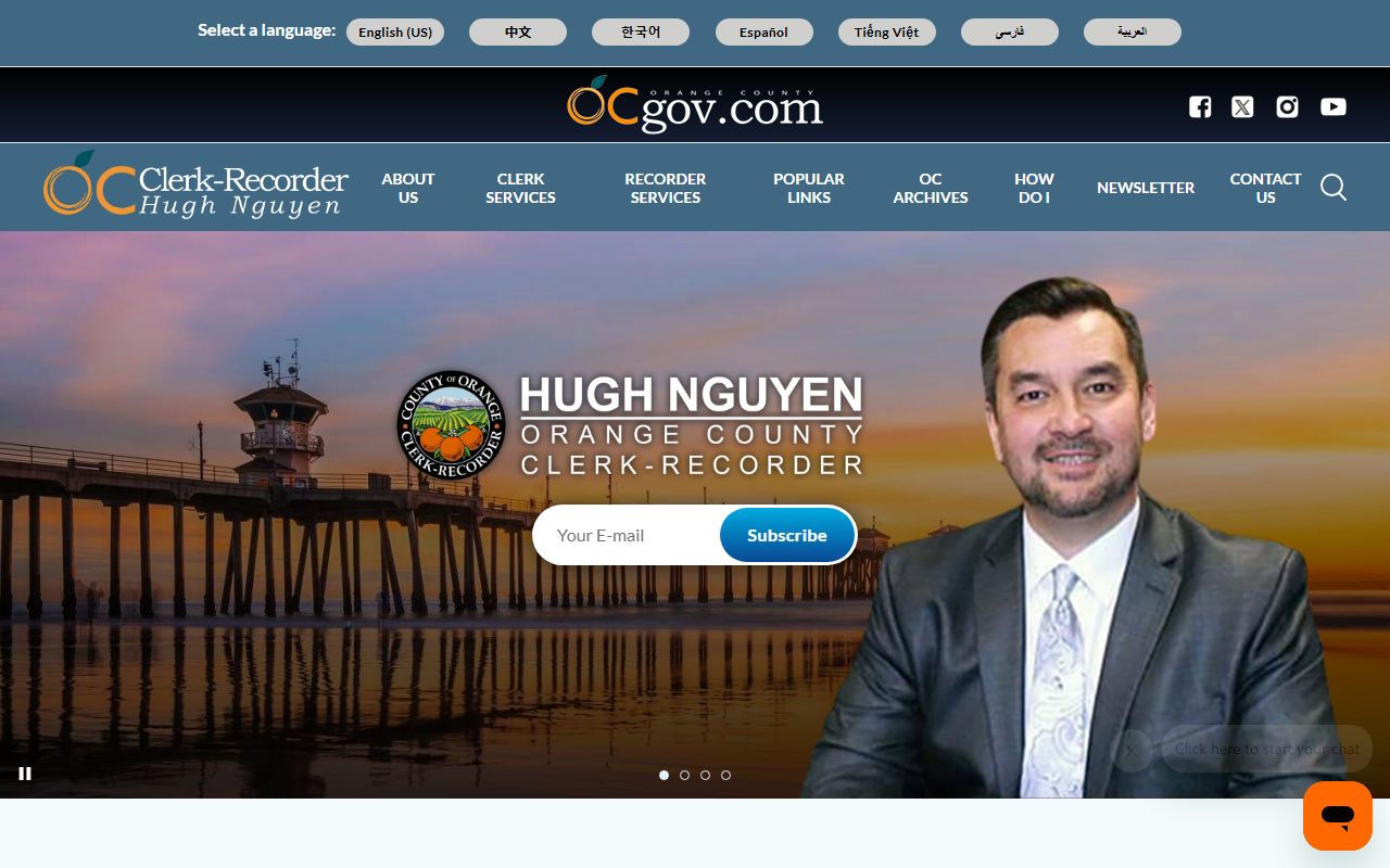 Orange County Clerk-Recorder homepage for court records overview