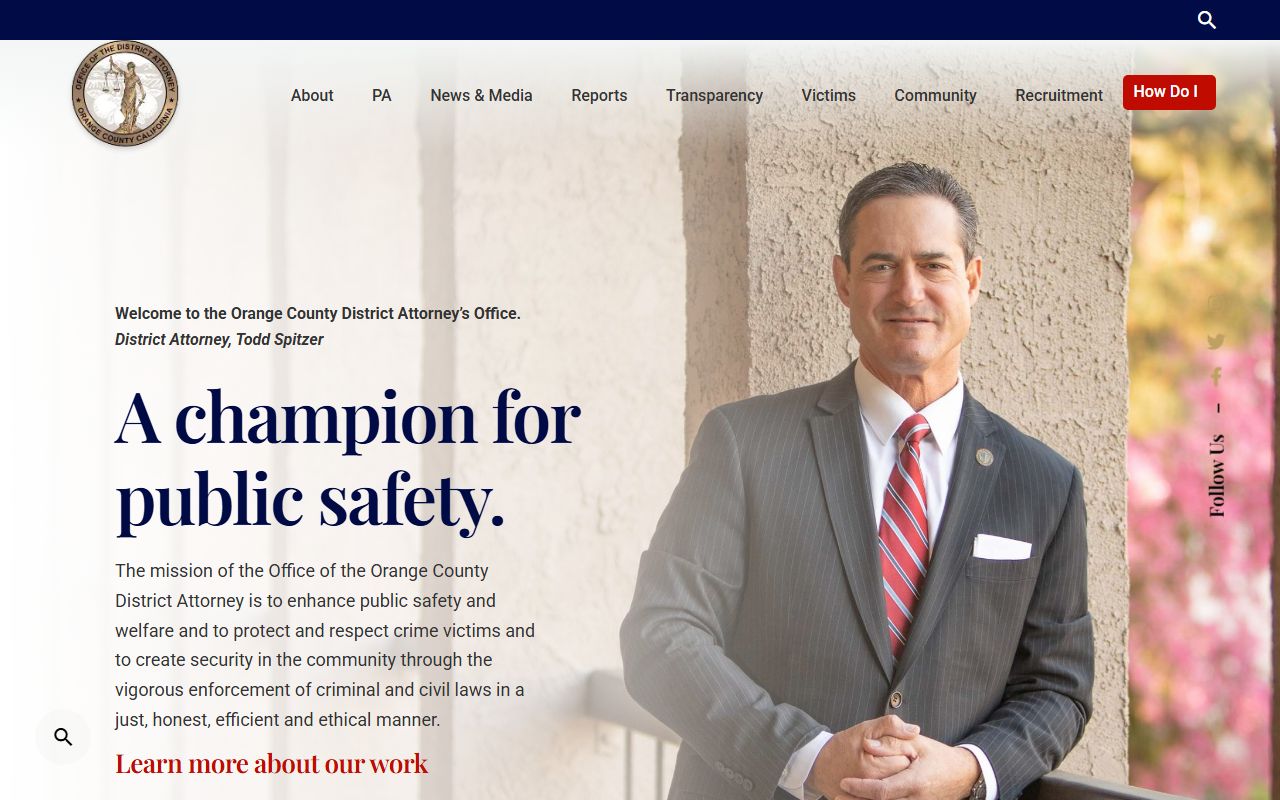 Orange County District Attorney homepage for Orange County Court records context