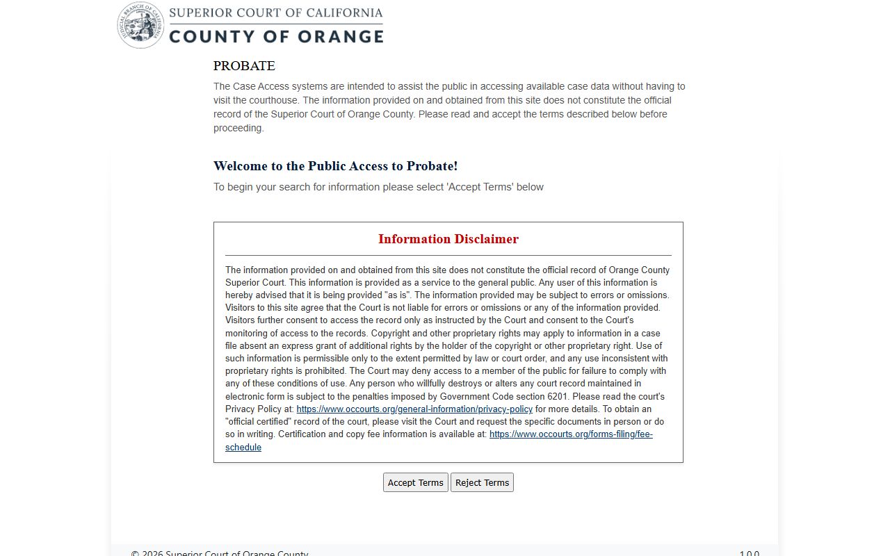 Orange County probate case access for court records