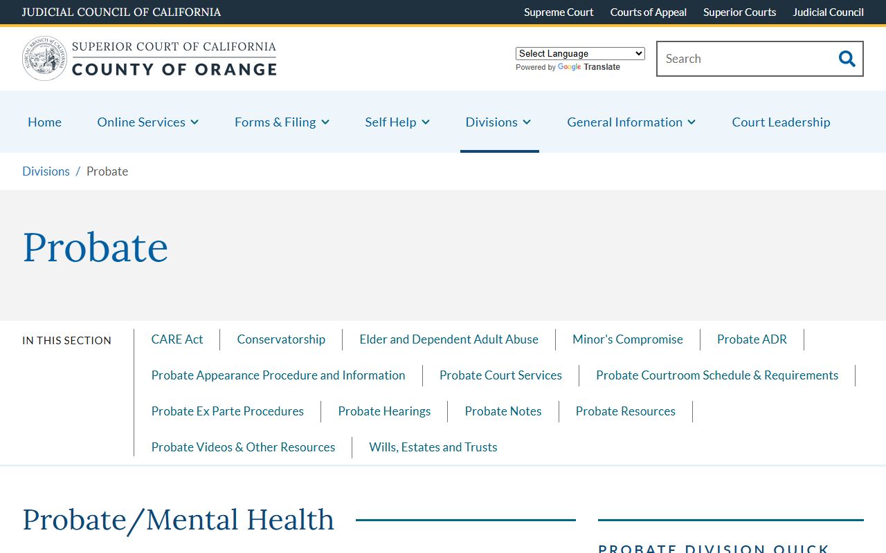 Orange County probate division for probate records