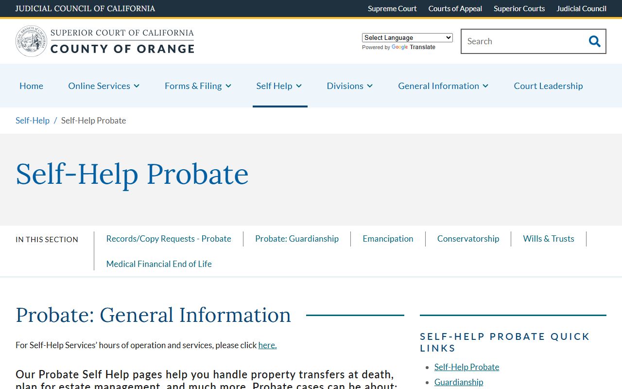 Orange County probate records self-help