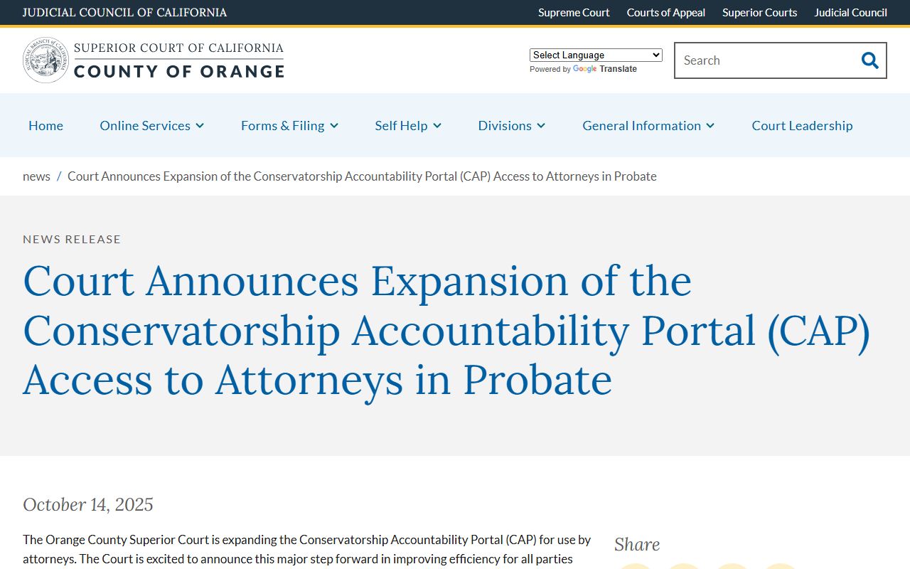 Orange County probate Conservatorship Accountability Portal news release