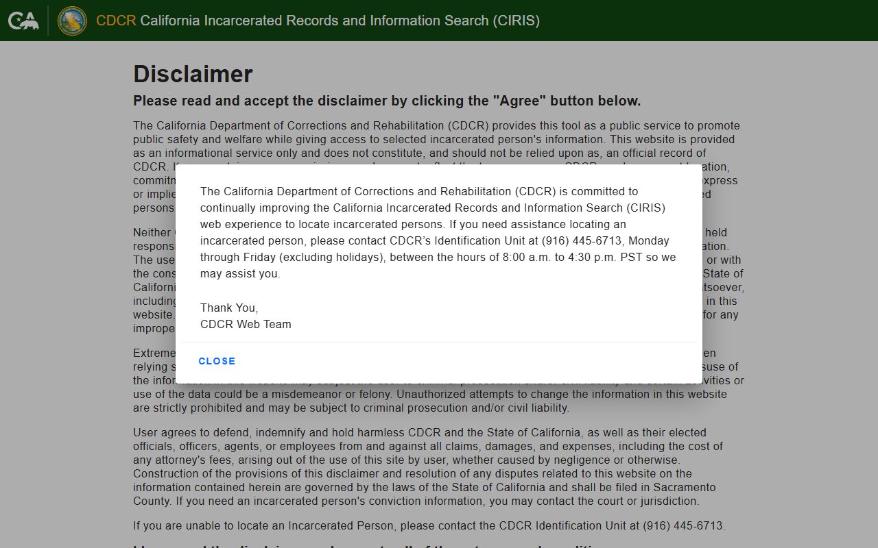CDCR CIRIS state prison locator for Orange County released inmates