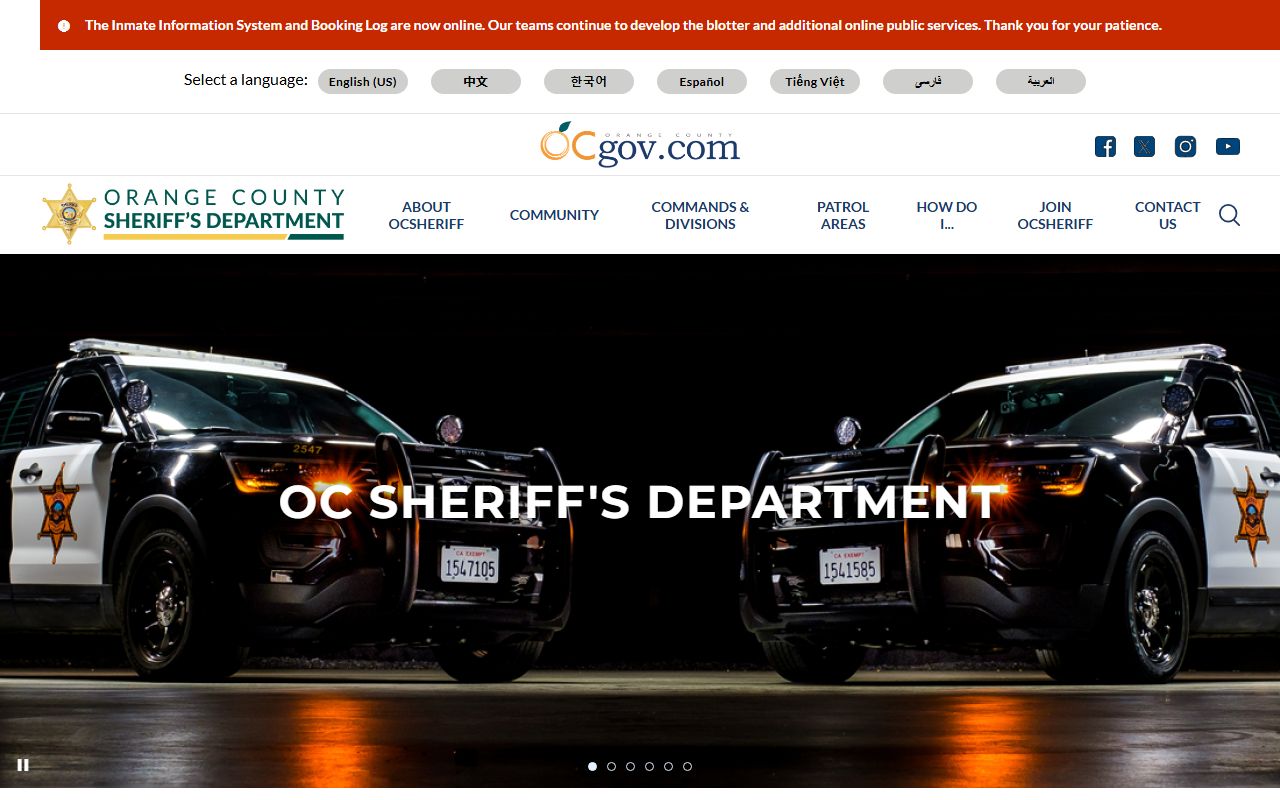 Orange County Sheriff and jail inmate records homepage