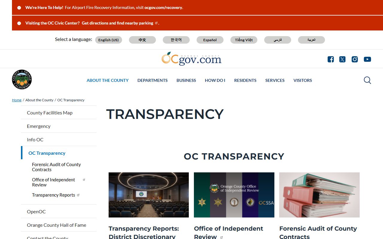Orange County transparency page for public records access